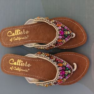 Callisto of California Champagne Jeweled Sandals